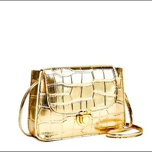 NWOT LOCKING, Gold Metallic, Croc Embossed Purse